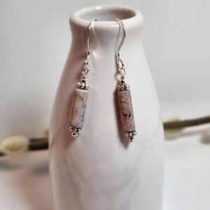 Lilac Riverstone Handmade Earrings On Sterling Silver Hypoallergenic Earwires